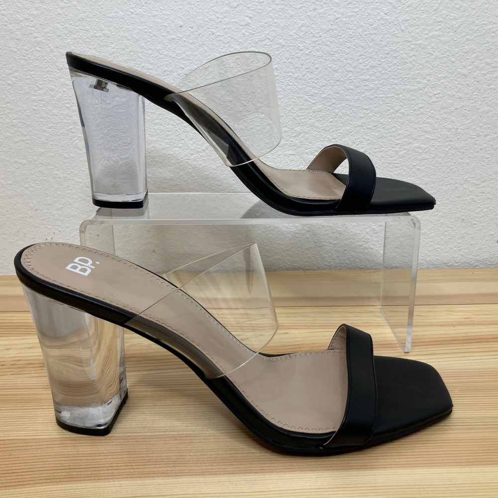 BP Naomi Nordstrom Block Heel Women 10M Black Clear Straps Square Toe Chunky Y2K